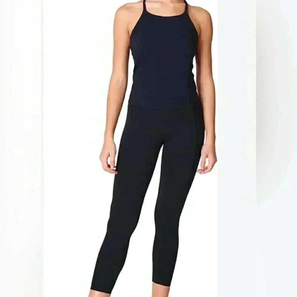 Sweaty Betty black floral print casual stretch yoga athletic leggings tights S